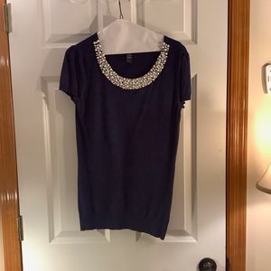 INC Classy Blue Shirt with Pearl Neckline Medium